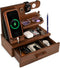 TESLYAR Wood Phone Docking Station with Drawer, Desk Accessories & Workspace Organizer for Nightstand (Brown)