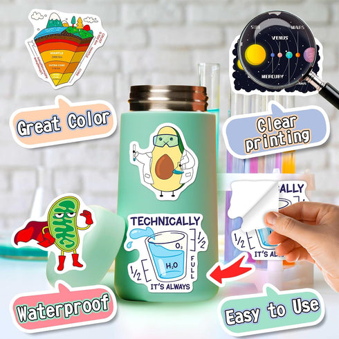 200PCS WAKEMOODEI Science Stickers Bulk, Chemistry Biology Physics Geology Natural Science Stickers for Kids Student