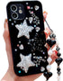 Cute 3D Bling Glitter Case for iPhone 11, White Black Stars with Pearl Bracelet Chain Design