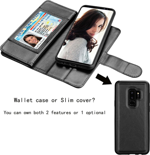 NJJEX for Galaxy S9 Plus Case, PU Leather Wallet Case with 9 Card Slots, Magnetic Folio Flip Cover, Detachable
