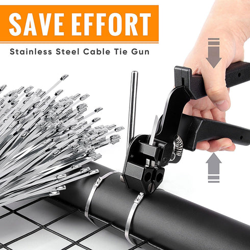 Stainless Steel Cable Tie Gun, Tool for Fastening and Cutting Metal Cable Ties, 150pcs 11.8in UV Resistant Ties