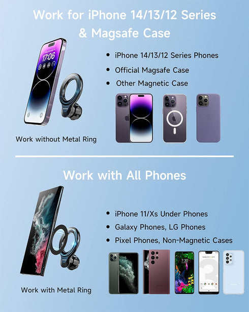 Magnetic Car Phone Mount for iPhone 15/14/13/12 Pro Max Mini & MagSafe Cases, 360 Degrees Rotation, One-hand Operation