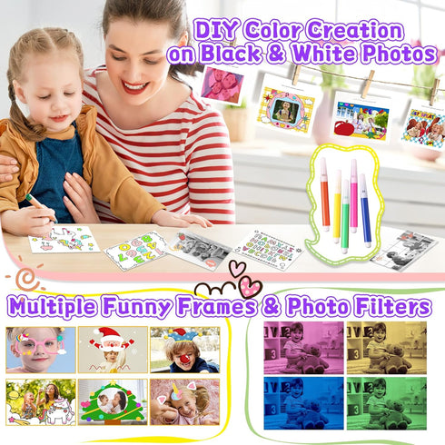 Kids Instant Print Camera, Christmas Birthday Gifts for Girls & Boys, Digital Camera with 32GB Card, 1080P Video,