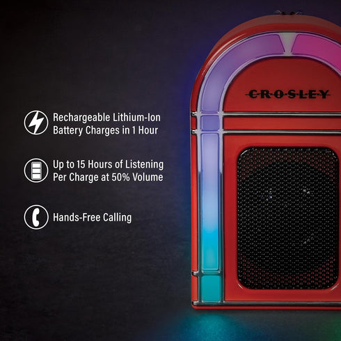 Crosley CR3046A-RE Retro Mini Jukebox Bluetooth Speaker - Portable with LED Lights, Red