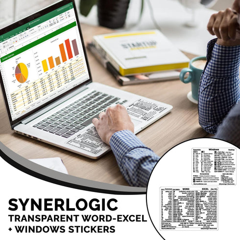 SYNERLOGIC Windows + Word/Excel Quick Reference Guide Keyboard Shortcut Stickers, No-Residue Vinyl (Clear/Small/Combo)