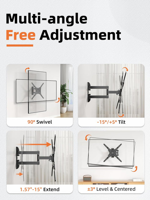 EZISE 26-55 Inch 400x400mm 86lbs Full-Motion TV Wall Mount for Most TVs, Articulating TV Mount with Swivel & Tilt