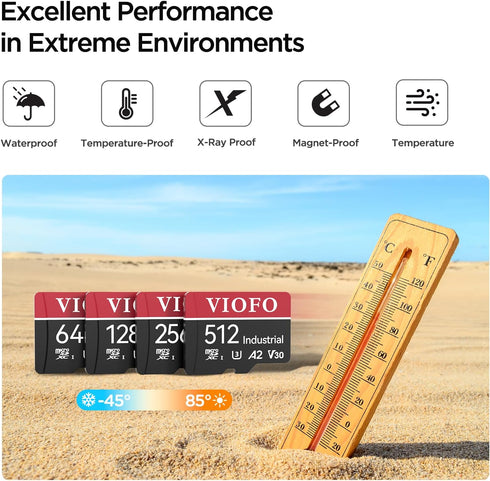 VIOFO 32GB Industrial Grade microSD Card, U3 A2 V30 High Speed with Adapter for Ultra HD 4K Video Recording