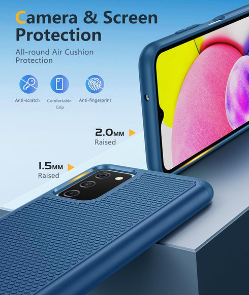 BNIUT Dual Layer Shockproof Case for Samsung Galaxy A03s, Rugged Heavy Duty Cell Phone Cover - Blue Navy