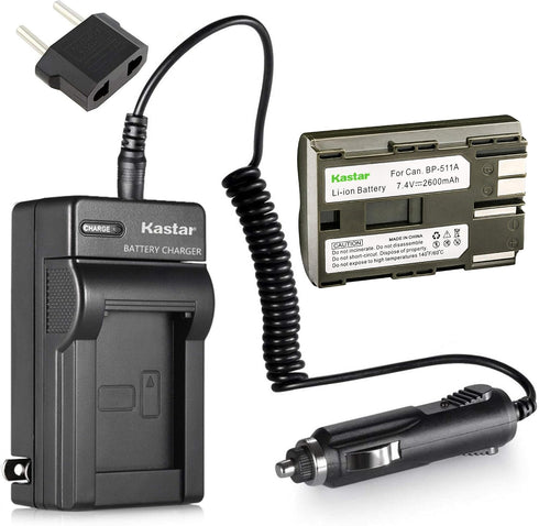 Kastar Battery (1-Pack) and Charger for Canon BP-511, BP-511A, EOS 5D, 10D, 20D, 30D, 40D, 50D, Digital Rebel