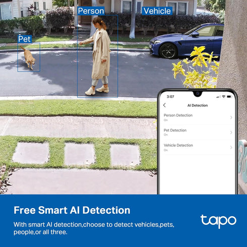 Tapo 2K+ IP66 C121 Indoor/Outdoor Wired Security Camera - Person/Pet/Vehicle Detection, Baby Monitoring, Color Night
