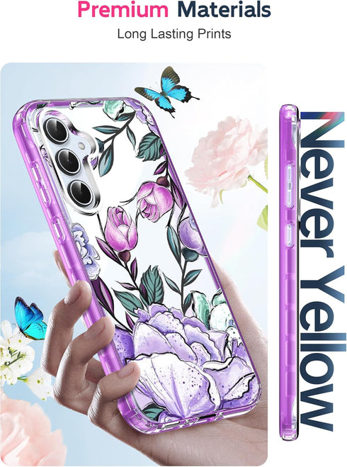 LeYi Dual Layer Exquisite Cute Flower Floral Pattern Full Body Protective Rugged Shockproof Case for Samsung Galaxy