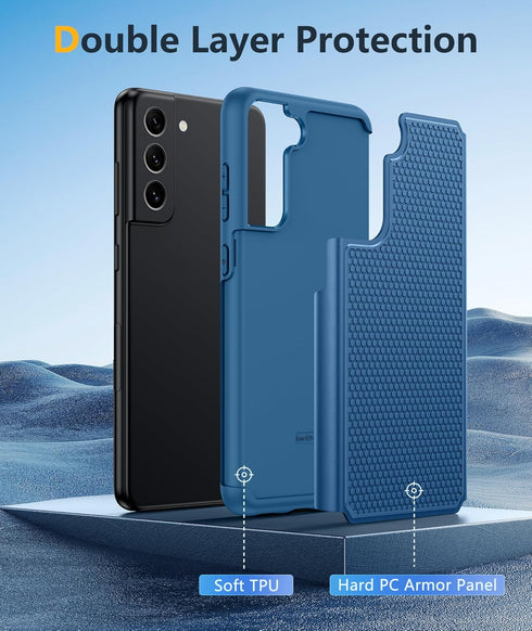 JXVM for Samsung Galaxy S21 FE Case, Dual Layer Protective Heavy Duty Cover, Military Protection Bumper, Blue Navy