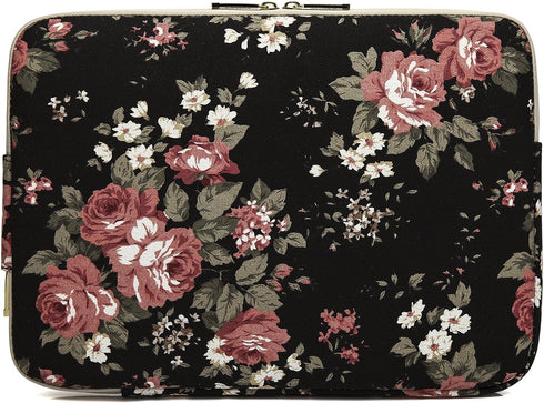 kayond Water-Resistant Canvas Laptop Sleeve, 11.6 Inch, Black C Rose