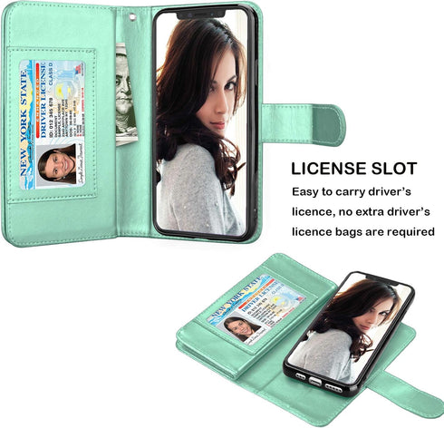 Njjex Wallet Case for iPhone 11 PRO Max 2019, PU Leather ID Credit Holder Folio Flip with Detachable Kickstand