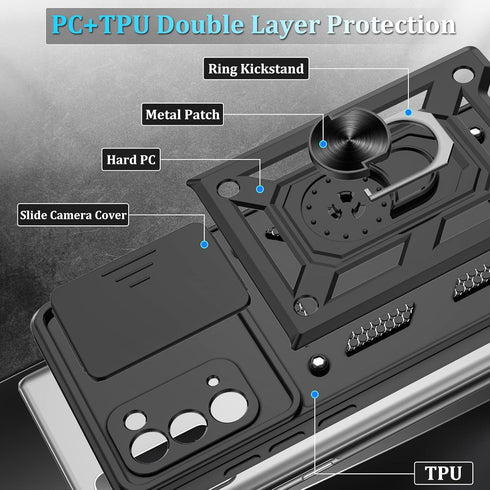 Samsung Galaxy Note20 Case with Slide Camera Cover, Military-Grade Protection, 360 Rotating Kickstand, 1 Pack HD