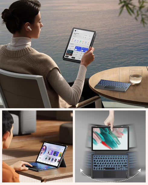 INFILAND Keyboard Case for Samsung Galaxy Tab A9+/A9 Plus, Slim Portable Detachable Case with Backlight (Black)