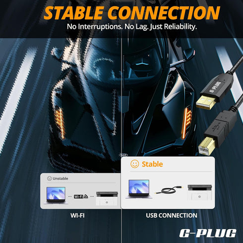 2.0 10FT G-PLUG USB Printer Cable High-Speed USB A to B Cord, Compatible with Printers, Scanners, Fax Machines and More