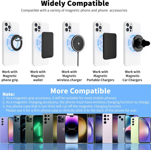 2Pcs Metal Ring Sticker for Pop Socket Magnetic Grip, Magnetic Adapter for iPhone, Magsafe Wireless Charger (Blue)
