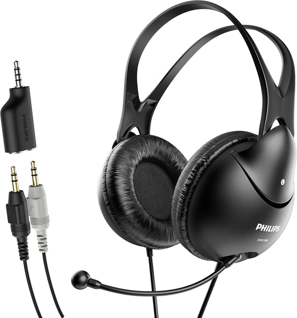 PHILIPS Lightweight Computer Headset with Echo Cancelling Mic for Laptop, Zoom, Skype - 3.5 MM for Home Office & Call