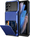 Vofolen Wallet Case for Galaxy S21 Ultra, Credit Card Holder, 4-Card Flip Cover, Dual Layer Hybrid Hard Shell (Navy)