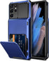 Vofolen Wallet Case for Galaxy S21 Ultra, Credit Card Holder, 4-Card Flip Cover, Dual Layer Hybrid Hard Shell (Navy)