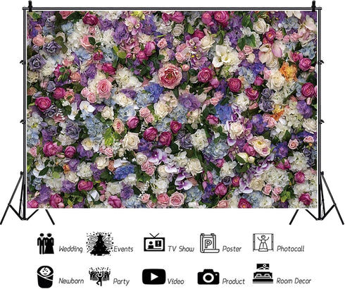 RiePoiia 7x5ft Colorful Flowers Wall Backdrop Spring Blooming Flowers Oil Painting Background Wedding Bridal Birthday