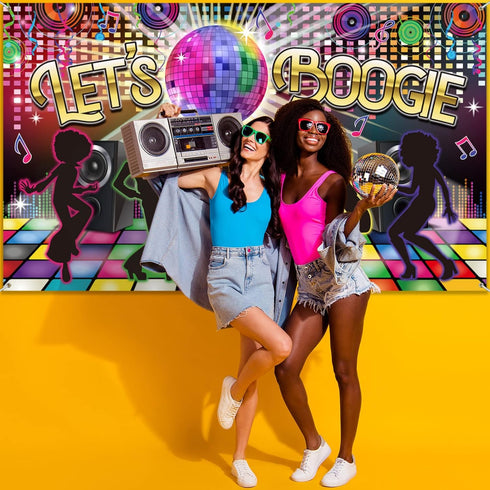 Disco 70s Theme Party Decorations, Back to 60s 70s 80s 90s Let's Boogie Disco Night Photography Background