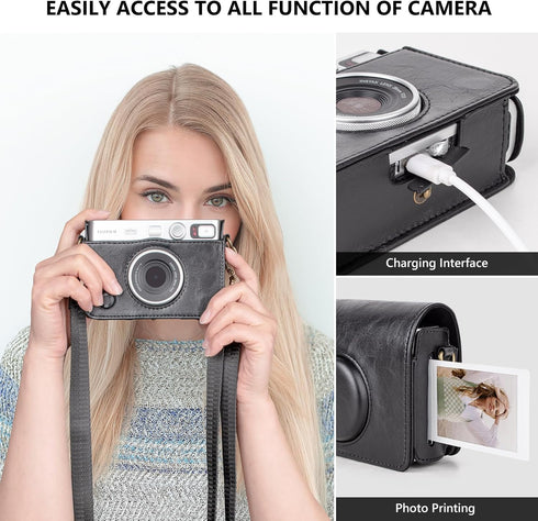 Mini EVO Camera Case, Vintage Leather Case Compatible with Fujifilm Instax Mini EVO, Fuji Instax Mini EVO Cover with