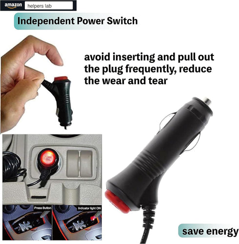 helpers lab 12V 2A 1A 5.5x2.1mm 8 DC Car Charger with Switch Universal Power Cord to Cigarette Lighter with Connector