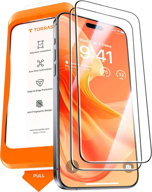iPhone 15 Pro Max Screen Protector - TORRAS Diamond Shield, 9H+ Military-Grade, Unbreakable Tempered Glass, Full