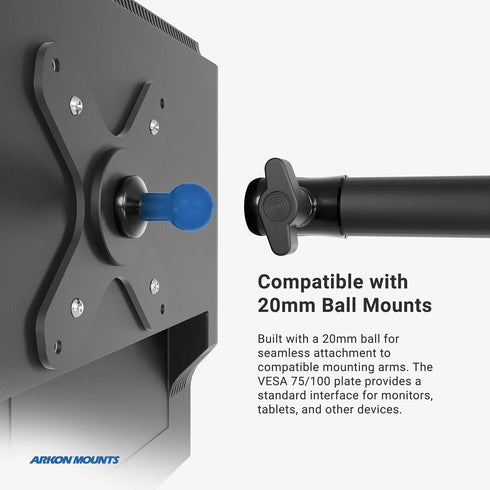 ARKON Mounts VESA 75 / VESA 100 to 20mm Ball Mount Bracket Adapter for TVs, Monitors, and Displays, Durable Construction