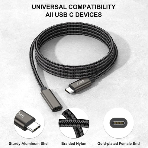 USB C Extension Cable 3.3FT, USB Type C Male to Female Extender, 100W/10Gbps USB 3.1 Gen2 Fast Charging & Sync for