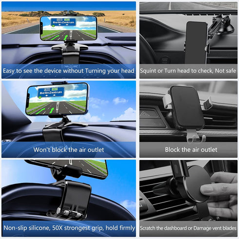 360 Degree Rotation Dashboard Cell Phone Holder for Car, Suitable for 4 to 7 inch Smartphones, Black