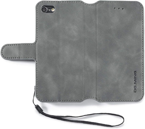 UEEBAI Luxury PU Leather Wallet Flip Cover Case for iPhone SE 2022/7/8/SE 2020 - Grey, Magnetic Stand Folio Protection