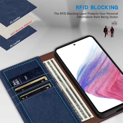 ZZXX Samsung Galaxy A53 5G Wallet Case, RFID Blocking Card Slot, Magnetic Leather Flip Fold Cover