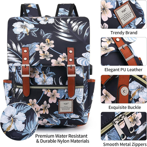 YGR Floral Laptop Backpack for Women, School, Travel, Business, Outdoor Sports, Office, Work