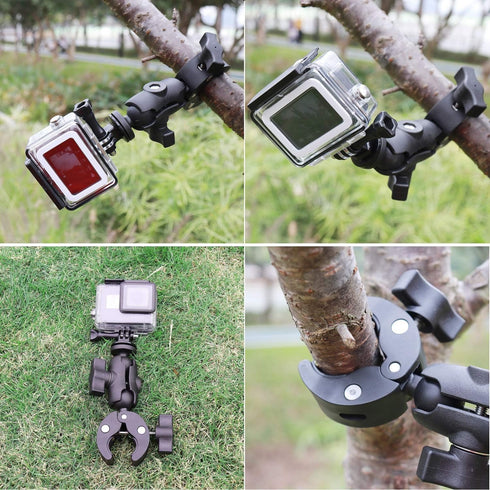 Super Camera Clamp Mount Double Socket Arm with 1/4"-20 Ball Head for GoPro, DSLR, LED Lights