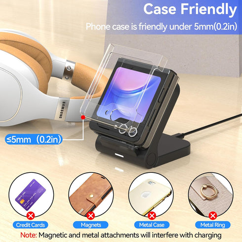 For Samsung Galaxy Z-Flip Wireless Charger: Galaxy Z Flip 6/5/4/3 Wireless Charging Stand, 15W Fast Charger for Galaxy
