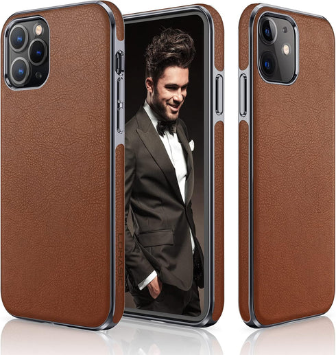 LOHASIC Luxury Leather Case for iPhone 12/12 Pro - Slim Business Non Slip Shockproof Protective Cover, Brown
