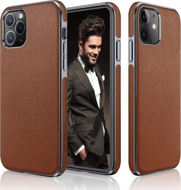 LOHASIC Luxury Leather Case for iPhone 12/12 Pro - Slim Business Non Slip Shockproof Protective Cover, Brown