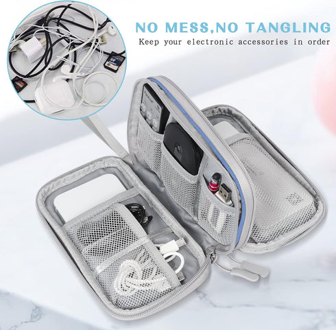 FYY Travel Cable Organizer Pouch, Electronic Accessories Carry Case, Portable Waterproof Double Layers Storage Bag