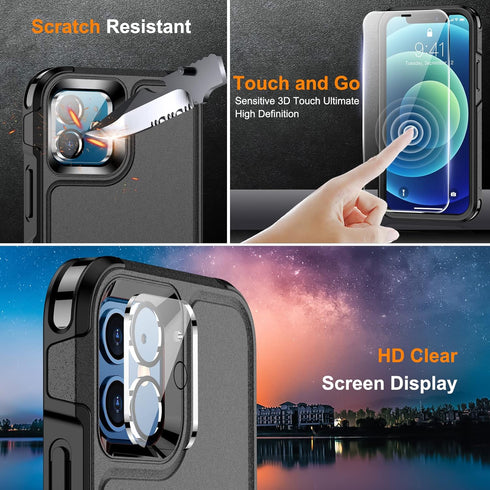 Temdan Non-Slip Shockproof Case for iPhone 12/12 Pro, 12 FT Military Grade Drop Protection with 2 Pack Glass Screen &