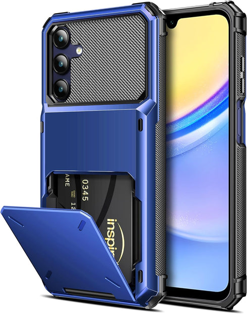COOYA Samsung Galaxy A15 Case Wallet, 5 Credit Card Holder ID Slot Flip Cover, Dual Layer Protective Blue
