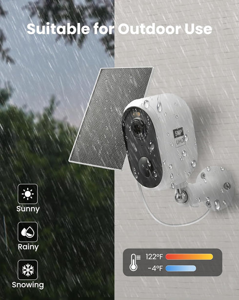 Aurumbach 5MP(3K) Detection,2.4GHz 2-Way Solar Security Camera Outdoor Wireless, Color Night Vision, Battery Powered