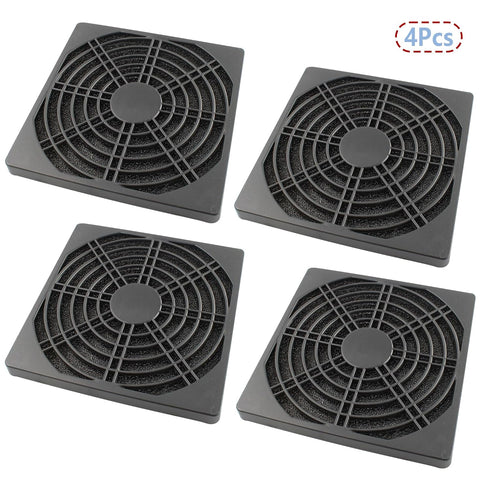 Adyoney 4 120mm Pcs Black Square Plastic Cooling Fan Filter Cover, Dust Screen for Filter Fan Chassis, for PC Computer