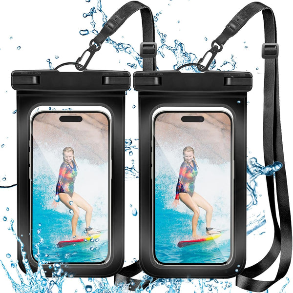 2 Pack Waterproof Phone Pouch with Adjustable Lanyard for iPhone 15 14 13 12 Pro Max, Samsung Galaxy S24/S23, Black