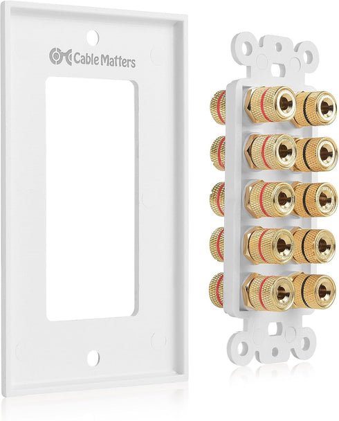 Cable Matters Speaker Wire Wall Plate for 5 Speakers, White