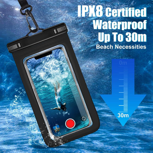 2 Pack IPX8 Universal Waterproof Phone Pouch Dry Bag Protector for iPhone 15 14 13 12 11 Pro Max Plus XS XR (Black+Blue)