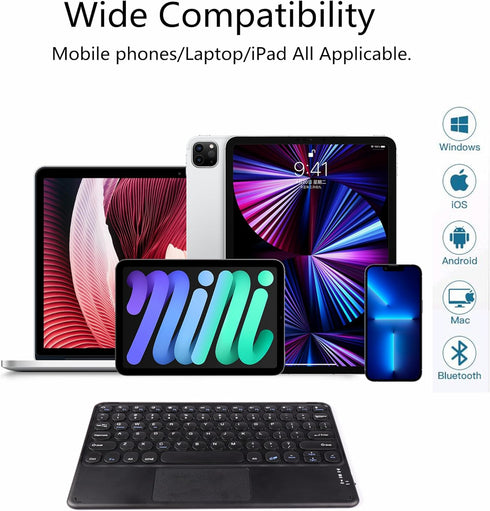Wireless Bluetooth Keyboard with Touchpad, 10inch Portable Rechargeable Slim Keyboard for iPad/iOS/Android Devices