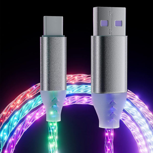 3.3ft Type C Cable with LED Light Up Charger Cord, 7 Colors RGB Gradual Changing 3A Fast Charging for Samsung Galaxy